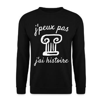 t shirt j'peux pas j'ai histoire - Sweat-shirt Unisexe - noir - Devant - Alina (178cm) & Michal (187cm)