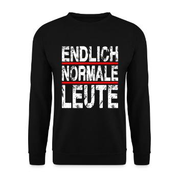 Endlich Normale Leute Design für einen Leute mit - Unisex Pullover - Schwarz - Vorne - Alina (178cm) & Michal (187cm)