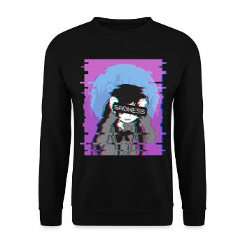 Sad Anime Girl - Japanese Otaku Vaporwave Geschenk - Unisex Pullover - Schwarz - Vorne - Alina (178cm) & Michal (187cm)