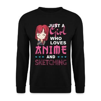 Just A Girl Who Loves Anime and Sketching Geschenk - Unisex Pullover - Schwarz - Vorne - Alina (178cm) & Michal (187cm)