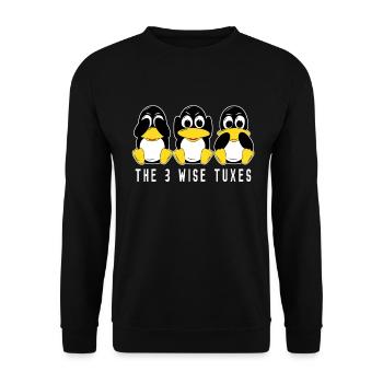 3 Linux penguins hear see speak computer scientists - Unisex Sweatshirt - black - Front - Alina (178cm) & Michal (187cm)