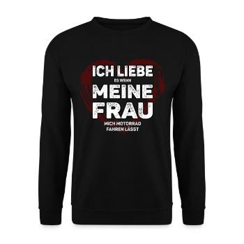 Motorrad fahren Ich liebe meine Frau - Unisex Pullover - Schwarz - Vorne - Alina (178cm) & Michal (187cm)