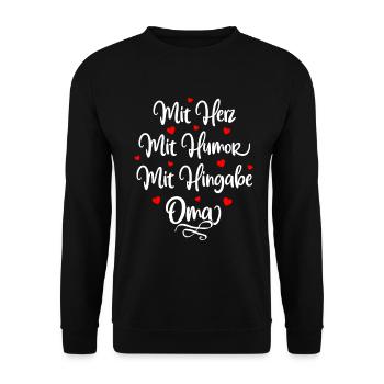 Für die besten Omas - Oma Sprüche - Unisex Pullover - Schwarz - Vorne - Alina (178cm) & Michal (187cm)