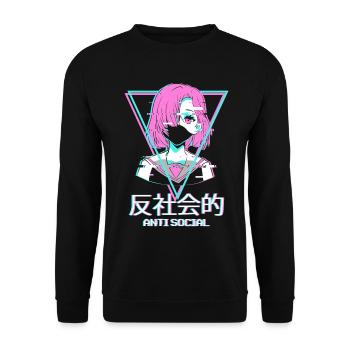 Antisocial Vaporwave Anime Girl Aesthetic Cadeau - Sweat-shirt Unisexe - noir - Devant - Alina (178cm) & Michal (187cm)