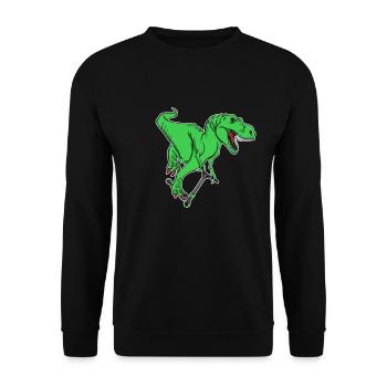 Grosser Giftgrüner T-Rex auf Trettroller Stunt - Unisex Pullover - Schwarz - Vorne - Alina (178cm) & Michal (187cm)
