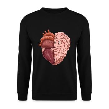 Lustiges Herz Liebe Gehirn Verstand Zusammenspiel - Unisex Pullover - Schwarz - Vorne - Alina (178cm) & Michal (187cm)