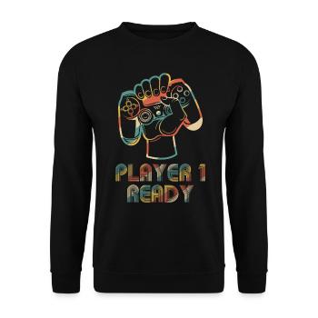 Player 1 Ready Gamer Gaming Controller Video Games - Unisex Pullover - Schwarz - Vorne - Alina (178cm) & Michal (187cm)