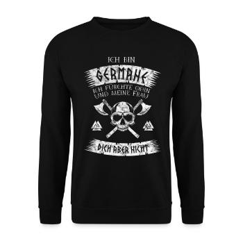 I am Germane - Viking saying - Unisex Sweatshirt - black - Front - Alina (178cm) & Michal (187cm)