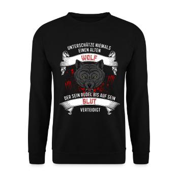 Unterschätze niemals einen Wolf - Germanen - Unisex Pullover - Schwarz - Vorne - Alina (178cm) & Michal (187cm)