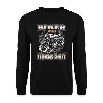 Biker aus Leidenschaft Motorrad Geschenk - Unisex Pullover - Schwarz - Vorne - Alina (178cm) & Michal (187cm)