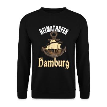 Heimathafen Hamburg Segelschiff - Unisex Pullover - Schwarz - Vorne - Alina (178cm) & Michal (187cm)