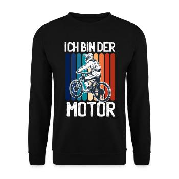 Retro Vintage Ich bin der Motor Fahrrad - Unisex Pullover - Schwarz - Vorne - Alina (178cm) & Michal (187cm)