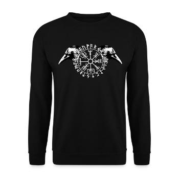 Hugin und Munin mit Futhark und Vegvisir - Unisex Pullover - Schwarz - Vorne - Alina (178cm) & Michal (187cm)