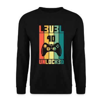 Level 40 Unlocked Zocker 40 Geburtstag Geschenk - Unisex Pullover - Schwarz - Vorne - Alina (178cm) & Michal (187cm)