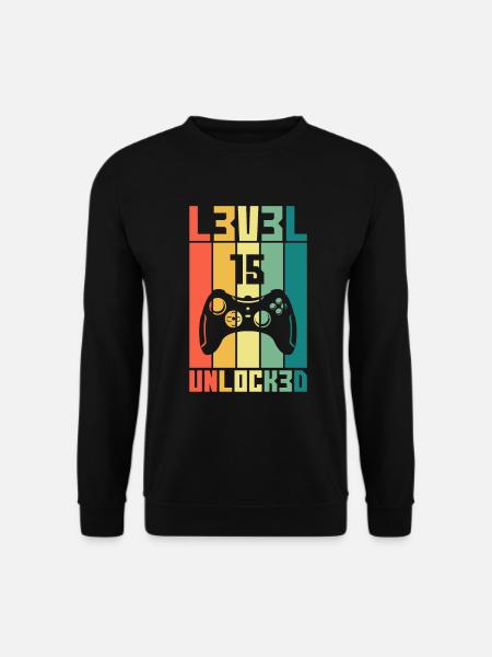 Level 15 Unlocked Zocker 15 Geburtstag Geschenk - Unisex Pullover - Schwarz