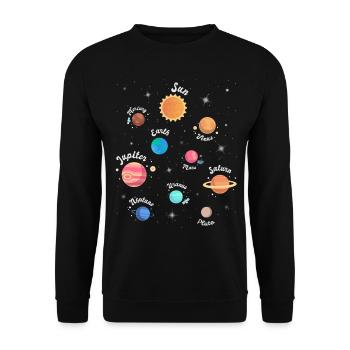 Kinder Sonnensystem Planeten Weltraum Wissen - Unisex Pullover - Schwarz - Vorne - Alina (178cm) & Michal (187cm)