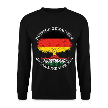 Deutsch Aufgewachsen Ungarische Wurzeln - Unisex Pullover - Schwarz - Vorne - Alina (178cm) & Michal (187cm)