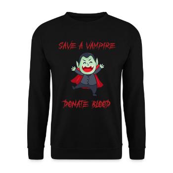 Funny Save A vampire Donate Blood - Unisex Pullover - Schwarz - Vorne - Alina (178cm) & Michal (187cm)
