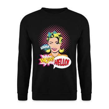 SCHÖNE FRAU POP ART VINTAGE-Idee Geschenk Humor - Unisex Pullover - Schwarz - Vorne - Alina (178cm) & Michal (187cm)