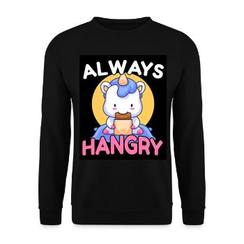Always Hangry Süßes Einhorn Hungrig Geschenk - Unisex Pullover - Schwarz - Vorne - Alina (178cm) & Michal (187cm)