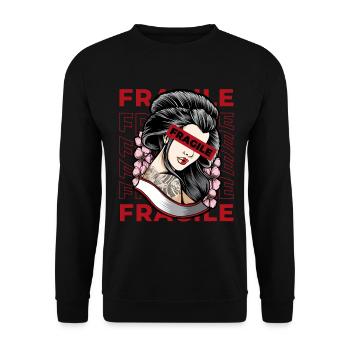 Geisha Fragile Grunge Japanese Aesthetic Geschenk - Unisex Pullover - Schwarz - Vorne - Alina (178cm) & Michal (187cm)