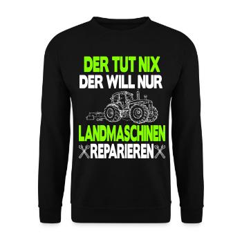 der tut nix der will nur landmaschinen reparieren - Unisex Pullover - Schwarz - Vorne - Alina (178cm) & Michal (187cm)
