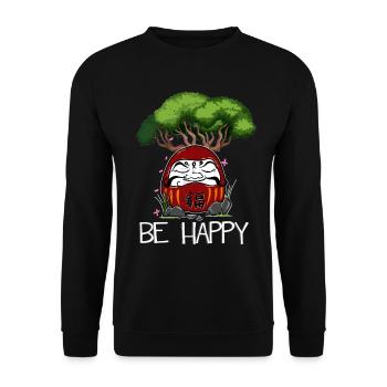 Japanese Daruma Doll Yoga Meditation Art Be Happy - Unisex Pullover - Schwarz - Vorne - Alina (178cm) & Michal (187cm)