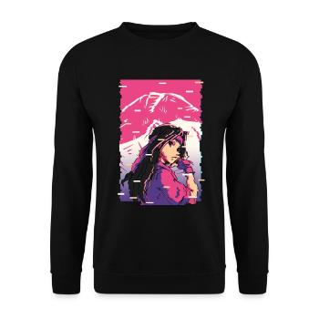 Karaté Anime Girl Vaporwave Waifu Fujiyama Otaku - Sweat-shirt Unisexe - noir - Devant - Alina (178cm) & Michal (187cm)