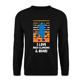 I Love Rock Climbing & Bears Lustig Bär Climber - Unisex Pullover - Schwarz - Vorne - Alina (178cm) & Michal (187cm)