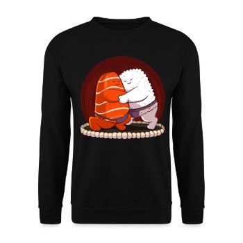 Japanese Sumo Sushi Salmon Hug Maki Nigiri Sashimi - Sweat-shirt Unisexe - noir - Devant - Alina (178cm) & Michal (187cm)