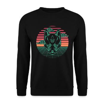Sythnwave Japon Kitsune Renard Mask Rétro Aesthetic - Sweat-shirt Unisexe - noir - Devant - Alina (178cm) & Michal (187cm)