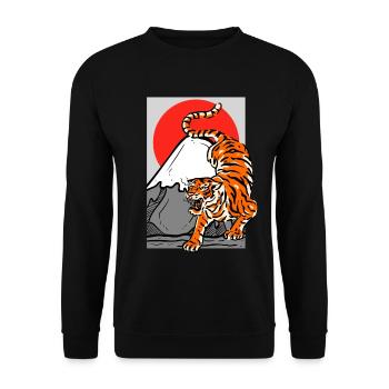 Tiger Aesthetic Japan Mt. Fuji Fujiyama Red Sun - Unisex Pullover - Schwarz - Vorne - Alina (178cm) & Michal (187cm)