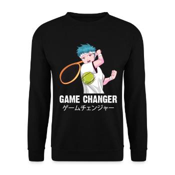 Tennis Anime Boy Husbando Game Changer Kanji Weeb - Unisex Pullover - Schwarz - Vorne - Alina (178cm) & Michal (187cm)