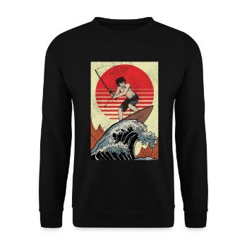 Surfer Anime Boy Pêche Kanagawa Pêche - Sweat-shirt Unisexe - noir - Devant - Alina (178cm) & Michal (187cm)