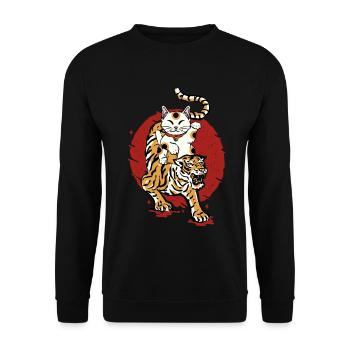 Tiger Maneki Neko Lucky chat japonais Aesthetic - Sweat-shirt Unisexe - noir - Devant - Alina (178cm) & Michal (187cm)