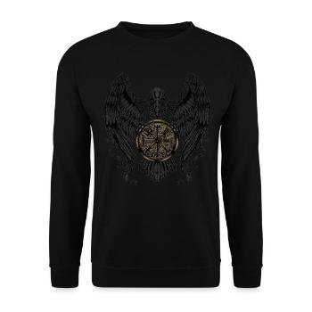 Crow with Futhark and Vegvisir - Unisex Sweatshirt - black - Front - Alina (178cm) & Michal (187cm)