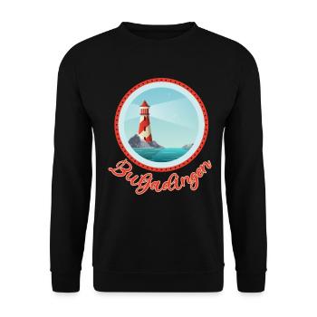 Maritim mit Leuchtturm - Nordsee Insel Butjadingen - Unisex Pullover - Schwarz - Vorne - Alina (178cm) & Michal (187cm)