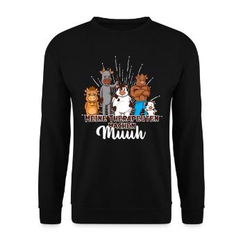 Meine Therapeuten machen Muh - Comic Kühe - Unisex Pullover - Schwarz - Vorne - Alina (178cm) & Michal (187cm)