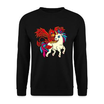Beste Freunde - Einhorn und Phoenix - Unisex Pullover - Schwarz - Vorne - Alina (178cm) & Michal (187cm)