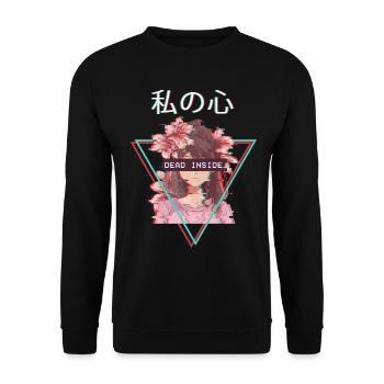 Dead Inside Anime Girl Waifu Vaporwave Aesthetic - Sweat-shirt Unisexe - noir - Devant - Alina (178cm) & Michal (187cm)