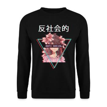 Antisocial Anime Girl Waifu Vaporwave Aesthetic - Sweat-shirt Unisexe - noir - Devant - Alina (178cm) & Michal (187cm)