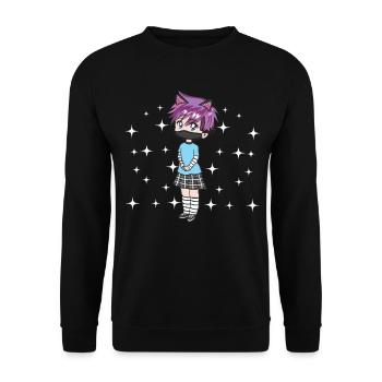 Kawaii Chibi Anime Boy Femboy LGBT Aesthetic - Unisex Pullover - Schwarz - Vorne - Alina (178cm) & Michal (187cm)