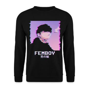 Japanisch Emo Femboy Vaporwave LGBTQ Schwul Queer - Unisex Pullover - Schwarz - Vorne - Alina (178cm) & Michal (187cm)