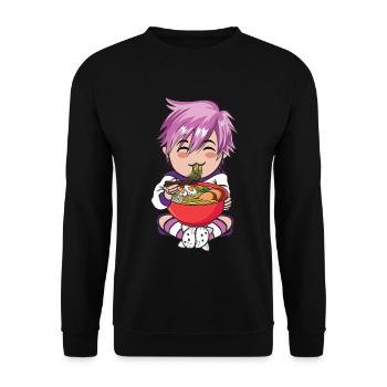 Anime Femboy Eating Japonais Ramen Food Chibi - Sweat-shirt Unisexe - noir - Devant - Alina (178cm) & Michal (187cm)