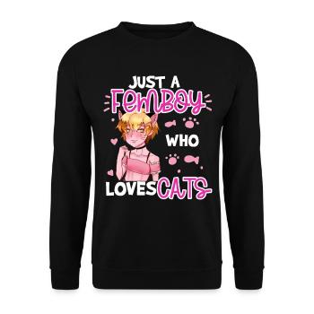 Just A Femboy Who Loves Cats Anime Boy Cat Amant - Sweat-shirt Unisexe - noir - Devant - Alina (178cm) & Michal (187cm)
