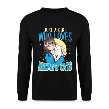 Just A Girl Who Loves Anime & Cats Anime Cat Lover - Sweat-shirt Unisexe - noir - Devant - Alina (178cm) & Michal (187cm)