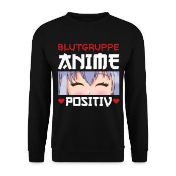 Blutgruppe Anime Positiv Kawaii Anime Girl Merch - Unisex Pullover - Schwarz - Vorne - Alina (178cm) & Michal (187cm)
