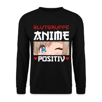 Blutgruppe Anime Positiv Kawaii Anime Girl Merch - Unisex Pullover - Schwarz - Vorne - Alina (178cm) & Michal (187cm)