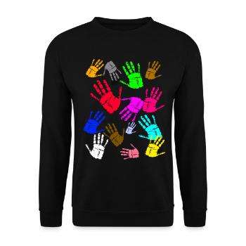 Bunte Hände für alle die Handabrücke lieben - Unisex Pullover - Schwarz - Vorne - Alina (178cm) & Michal (187cm)