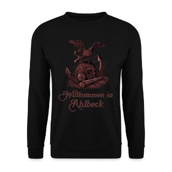 Möwe auf Schädel - Ostseeheilbad Ahlbeck - Unisex Pullover - Schwarz - Vorne - Alina (178cm) & Michal (187cm)